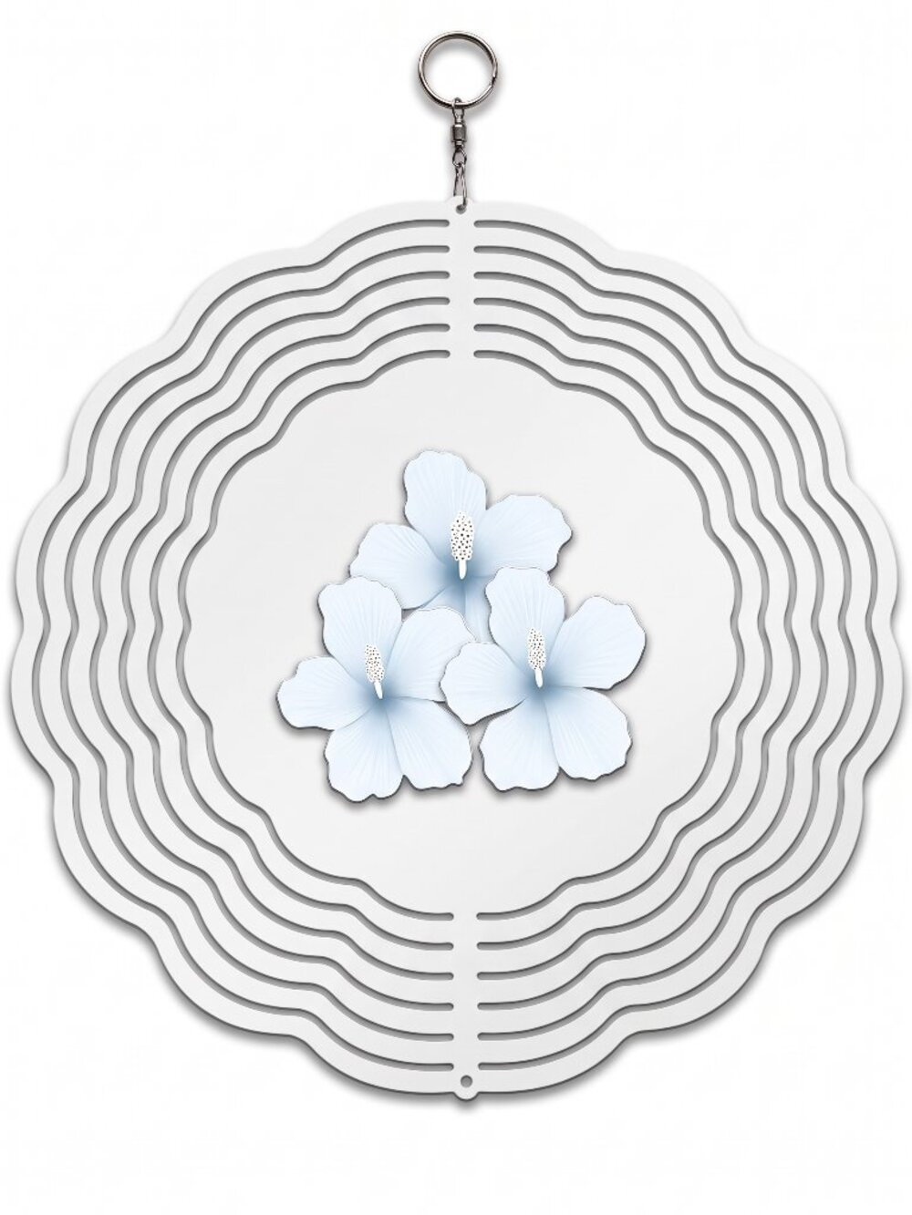 10" White Hibiscus Flower Kinetic Wind Spinner -White Metal Hanging Yard Decor